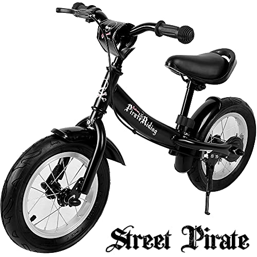 Deuba Bicicleta de Equilibrio 'Street Pirate' para niños Ruedas 12' con Sillín y Manillar Ajustables sin Pedales Negra