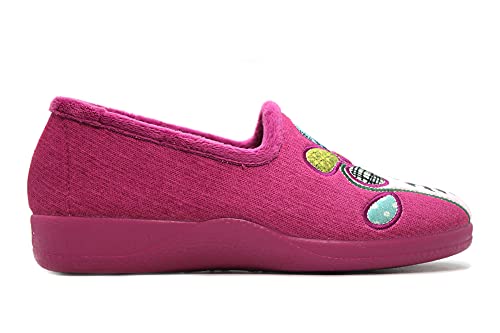 DeValverde - 1130 Berengena - Zapatilla de IR por casa con cuña, Chinela Cubierta, Pantufla Cerrada, Dibujo Flor, para: Mujer Color: BERENGENA Talla:38