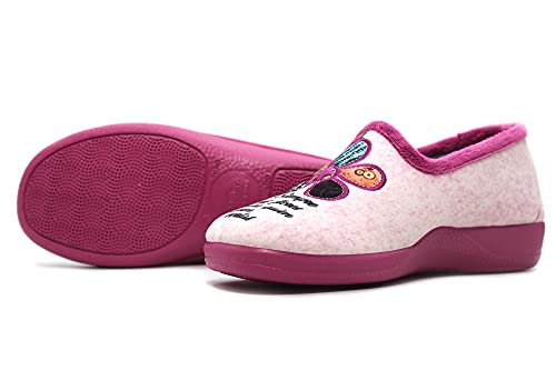 DeValverde - 1130 Berengena - Zapatilla de IR por casa con cuña, Chinela Cubierta, Pantufla Cerrada, Dibujo Flor, para: Mujer Color: BERENGENA Talla:38