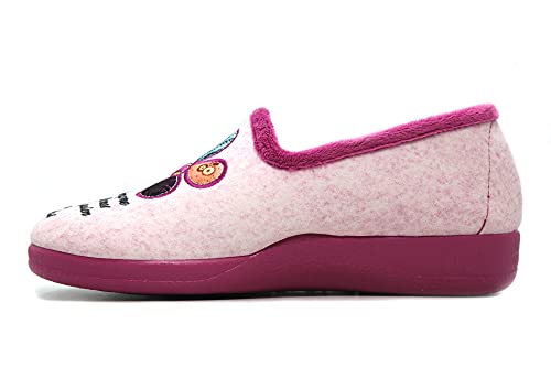 DeValverde - 1130 Berengena - Zapatilla de IR por casa con cuña, Chinela Cubierta, Pantufla Cerrada, Dibujo Flor, para: Mujer Color: BERENGENA Talla:38