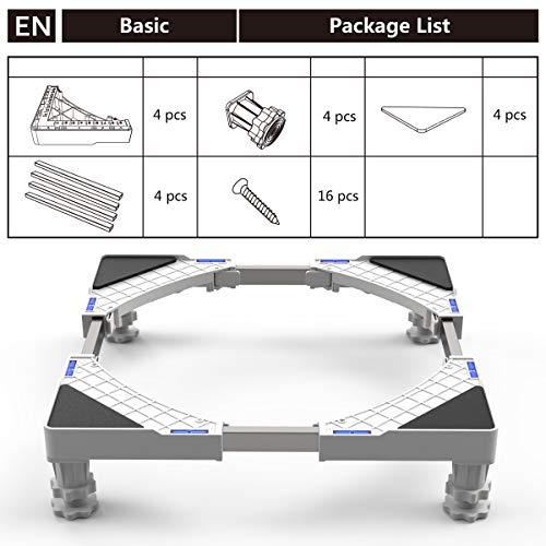 Dewel Base Lavadora Soporte Lavadora Secadora Ajustable con 4 Pies de Goma Resistentes