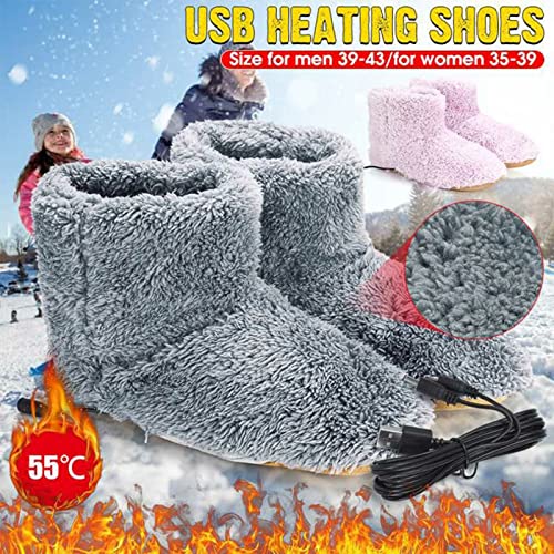 DFFH Eléctrico Calentador de Pies Carga USB Zapatilla de Calefacción Suave Cómodo Felpa Zapatos Calefactados Lavable Invierno Botas Cálidas para Mujer Hombre Oficina Interior Hogar,Gris