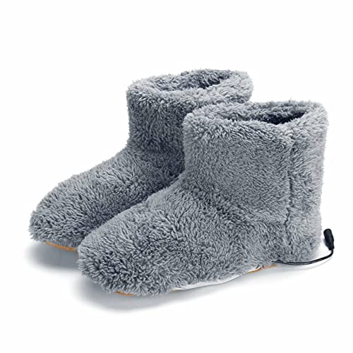 DFFH Eléctrico Calentador de Pies Carga USB Zapatilla de Calefacción Suave Cómodo Felpa Zapatos Calefactados Lavable Invierno Botas Cálidas para Mujer Hombre Oficina Interior Hogar,Gris