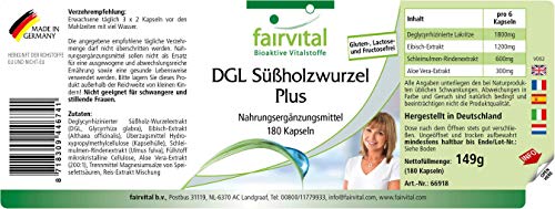 DGL Regaliz Plus - Raíz de Regaliz Desglicirrizado + Malvavisco + Olmo + Aloe Vera - VEGANO - Dosis alta - 180 Cápsulas - Calidad Alemana