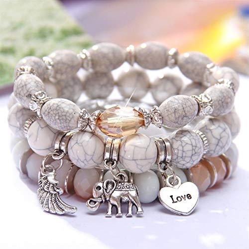 DHDHWL Pulsera Encantos Pulsera Pulsera Amor Colgante Elefante Nave Corazón Cadena De Joyería Pulsera Nuevo Diseño Pulsera De Cuentas Mujer (Metal Color : 1030)