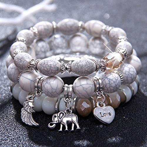 DHDHWL Pulsera Encantos Pulsera Pulsera Amor Colgante Elefante Nave Corazón Cadena De Joyería Pulsera Nuevo Diseño Pulsera De Cuentas Mujer (Metal Color : 1030)