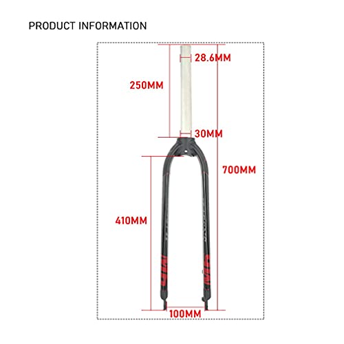 DHMKL 26/27.5/29 Pulgadas MTB Horquilla de Bicicleta,Horquilla RíGida AleacióN Aluminio/Tubo Recto 28.6 * 250 Mm/Apertura 100 Mm/Longitud Total 700 Mm/Adecuado Bicicletas MontañA