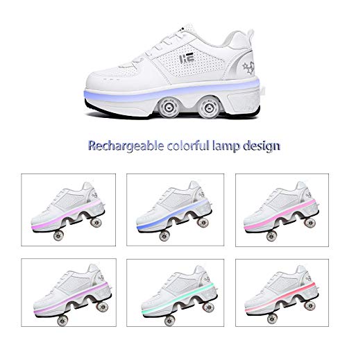 DHTOMC Zapatos con Ruedas Zapatillas con 4 Ruedas para Niños Y Niña Deformación Zapatillascon Ruedas Se Puede Bambas con Ruedas Automática Calzado De Skateboarding,EUR36