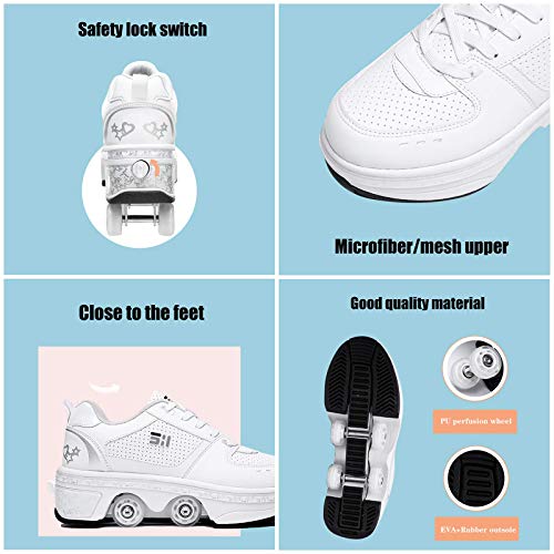 DHTOMC Zapatos con Ruedas Zapatillas con 4 Ruedas para Niños Y Niña Deformación Zapatillascon Ruedas Se Puede Bambas con Ruedas Automática Calzado De Skateboarding,EUR36