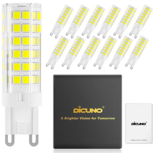 DiCUNO Bombillas LED G9 De 6W Equivalentes A Bomlillas Halógenas De 60W, Blanca Fría 6000K 550LM,G9 Cerámica Base, Pack De 12