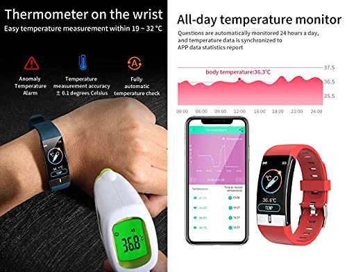 DigiKuber Smartwatch con Medidor de Temperatura Corporal, Reloj Inteligente Medidor de Frecuencia Cardíaca Medidor de Presión del Tiempo Contador de Calorías Podómetro para Hombre y Mujer, Negro