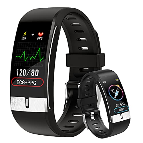 DigiKuber Smartwatch con Medidor de Temperatura Corporal, Reloj Inteligente Medidor de Frecuencia Cardíaca Medidor de Presión del Tiempo Contador de Calorías Podómetro para Hombre y Mujer, Negro