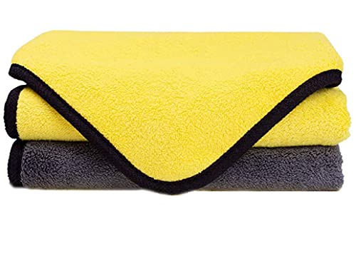 DILISEN 2 Piezas de toallitas de Microfibra para automóviles, toallitas secas de Doble Cara súper absorbentes, 40 cm * 30 cm, Amarillo + Gris