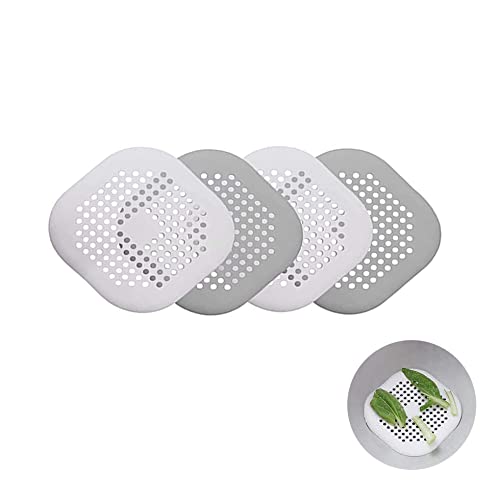 DILISEN 4 Piezas de Protector de Drenaje de Silicona,con Filtro de Ventosa, Fregadero, Ducha, colector de Cabello, Tapa de desagüe de bañera, Adecuado para Cocina, baño, Blanco Roto