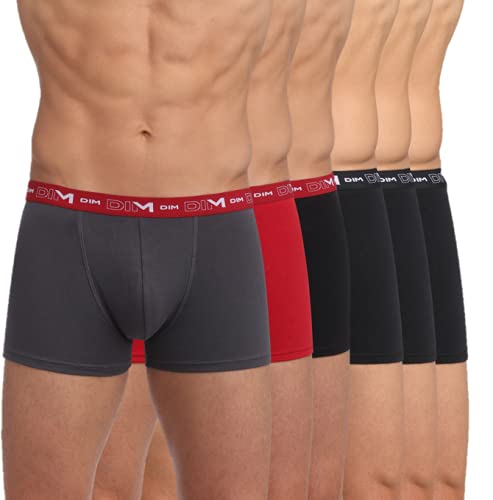 Dim Coton Stretch X6 Bóxer de algodón elástico, Pack de 6, Multicolor Gris Plomo Rojo Chile Negro + Negro Negro Negro Negro 5ze, XL Hombre