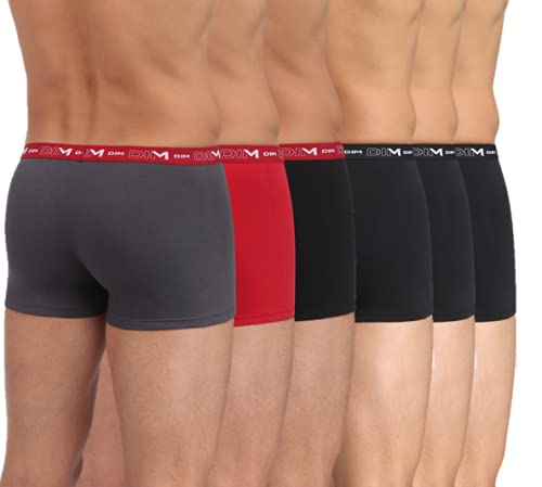 Dim Coton Stretch X6 Bóxer de algodón elástico, Pack de 6, Multicolor Gris Plomo Rojo Chile Negro + Negro Negro Negro Negro 5ze, XL Hombre