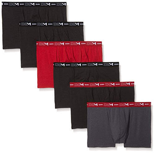 Dim Coton Stretch X6 Bóxer de algodón elástico, Pack de 6, Multicolor Gris Plomo Rojo Chile Negro + Negro Negro Negro Negro 5ze, XL Hombre