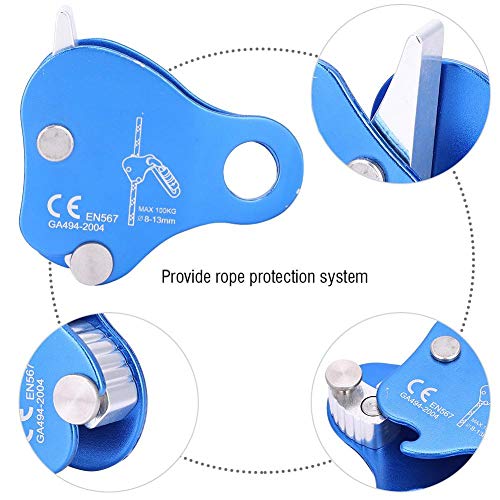 Dioche Freno de Cuerda Escalada, Kits de Protección de Bloqueo de Agarre de Cuerda de Aluminio para Escalada Al Aire Libre, Azul