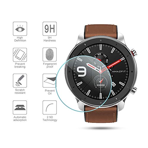 Diruite 4 Pack Compatible con Amazfit GTR 47mm Cristal Templado Protector Pantalla,HD Film 9H Dureza Transparente Antiarañazos