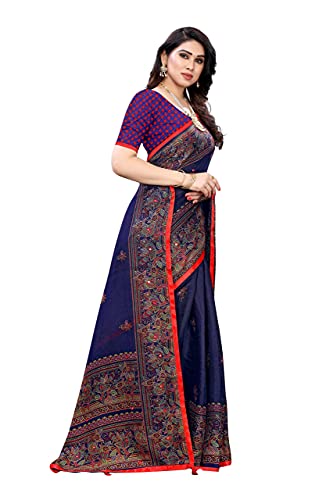 Diseñador étnico indio mujeres sari, azul marino, Taille unique