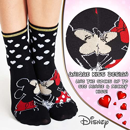 Disney Calcetines Mujer Divertidos de Minnie Mouse, Pack de 5 Calcetines Altos Mujer, Regalos Originales para Mujer (Negro/Rojo)