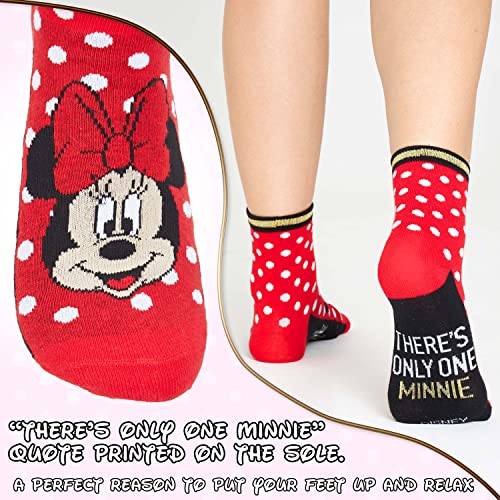 Disney Calcetines Mujer Divertidos de Minnie Mouse, Pack de 5 Calcetines Altos Mujer, Regalos Originales para Mujer (Negro/Rojo)