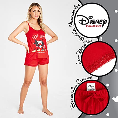 Disney Pijama Mujer Verano, Pijama Corto Algodón con Mickey, Minnie Mouse o Daisy Duck, Conjuntos Mujer Verano con Camiseta De Tirantes Y Pantalón Corto S-XL (Rojo, M)