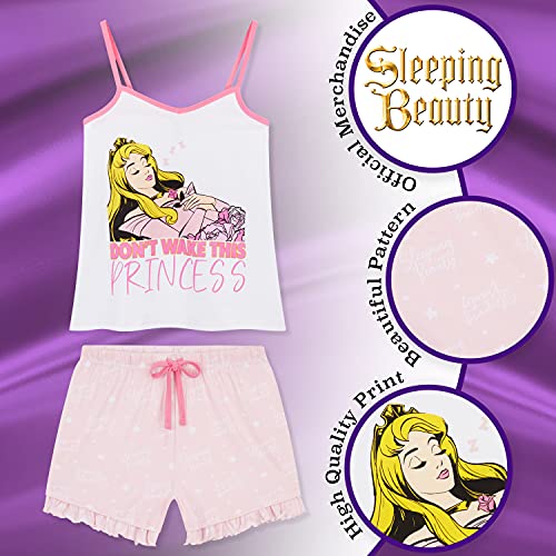 Disney Pijamas Mujer Verano, Pijama De Algodón con Camiseta Y Pantalones Cortos De La Bella Durmiente, Regalos Originales para Mujer S-XL (Rosa, M)