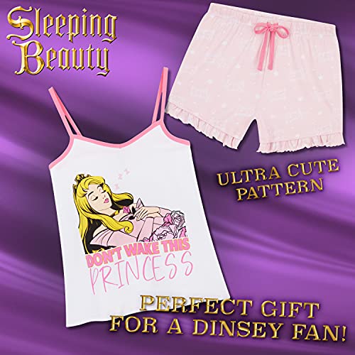 Disney Pijamas Mujer Verano, Pijama De Algodón con Camiseta Y Pantalones Cortos De La Bella Durmiente, Regalos Originales para Mujer S-XL (Rosa, M)