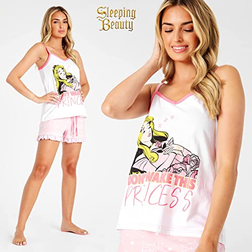 Disney Pijamas Mujer Verano, Pijama De Algodón con Camiseta Y Pantalones Cortos De La Bella Durmiente, Regalos Originales para Mujer S-XL (Rosa, M)