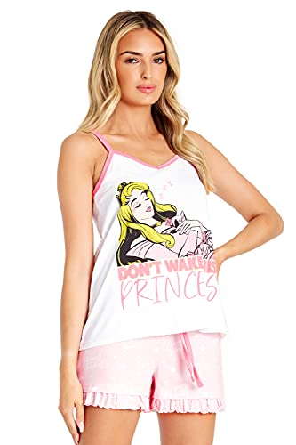 Disney Pijamas Mujer Verano, Pijama De Algodón con Camiseta Y Pantalones Cortos De La Bella Durmiente, Regalos Originales para Mujer S-XL (Rosa, M)
