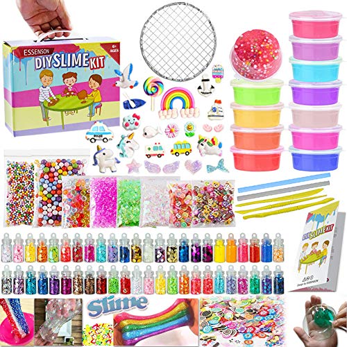 DIY Slime Kit Haz tu Propia Baba con 12 Colores de Baba de Cristal, Purpurina, Colgantes, rodajas de Fruta, Manualidades para niños de 6 a 12 años Regalo para niñas