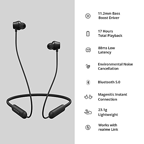 DIZO Sport Auriculares In-Ear Bluetooth 5.0 Bajos Potentes, 22 Horas de Reproducción, Auriculares con Banda Para el cuello con sonido estéreo HD, Ligeros Auriculares Magnéticos
