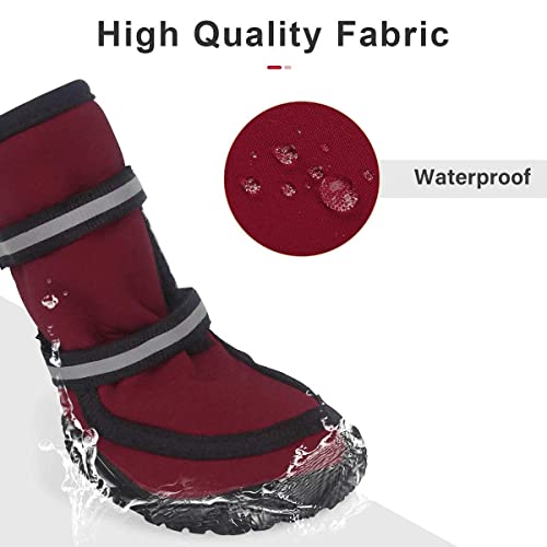 Dociote Zapatos para Perros, 4Pcs Antideslizante Botas con Correas Resistente, Impermeables Protectores de Patas para Perros Medianos y Grandes Rojo XXL