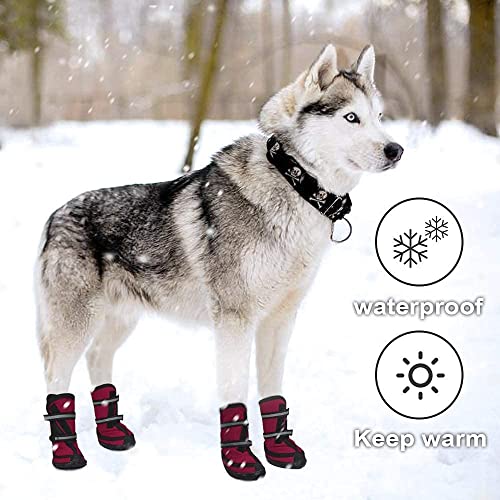 Dociote Zapatos para Perros, 4Pcs Antideslizante Botas con Correas Resistente, Impermeables Protectores de Patas para Perros Medianos y Grandes Rojo XXL