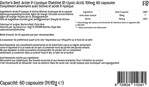 Doctor's Best, Stabilized R-Lipoic-Acid ( Ácido R-Lipoico Estabilizado ), 100 mg, 60 Cápsulas veganas, Sodio, Probado en Laboratorio, Sin Soja, Sin Gluten, No GMO