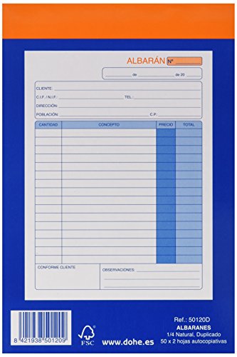 Dohe 50120D - Talonario de albaranes cuarto natural duplicado