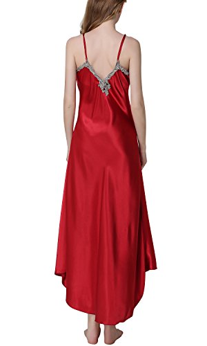 Dolamen Camisón para mujer, Mujer Largo Cordón Camisones raso Satin Pijamas, lencería Spaghetti Strap Babydoll Satén Neglige Lencería Ropa de Dormir (XX-Large, Rojo)