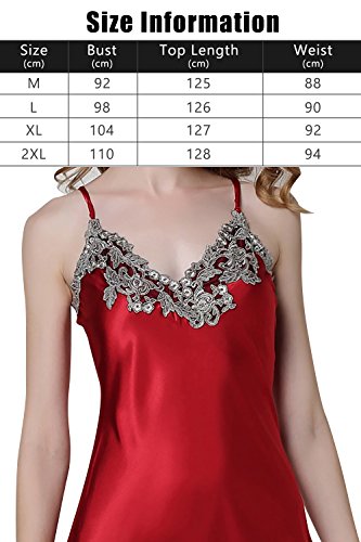 Dolamen Camisón para mujer, Mujer Largo Cordón Camisones raso Satin Pijamas, lencería Spaghetti Strap Babydoll Satén Neglige Lencería Ropa de Dormir (XX-Large, Rojo)