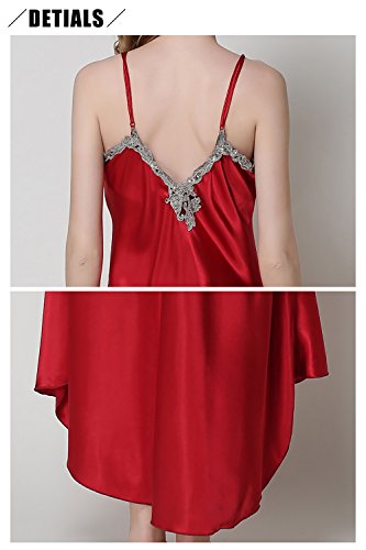 Dolamen Camisón para mujer, Mujer Largo Cordón Camisones raso Satin Pijamas, lencería Spaghetti Strap Babydoll Satén Neglige Lencería Ropa de Dormir (XX-Large, Rojo)