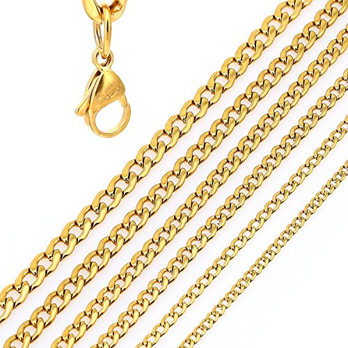 DonDon Collar de Acero Inoxidable masivo de Color Oro para Hombres Longitud 52 cm - Ancho 0,4 cm
