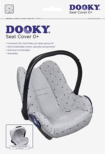 Dooky Seat Cover 0+ Cubierta para el asiento de coche del bebé (Diseño: Light Grey Crown, para sistema de cinturón de 3 y 5 puntos, grupo de edad 0+, adecuado para la mayoría de las marcas), Gris