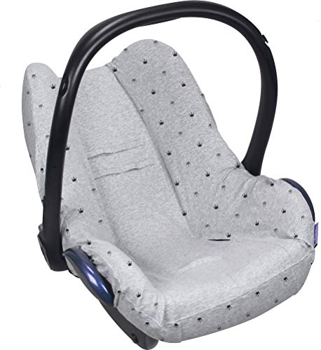 Dooky Seat Cover 0+ Cubierta para el asiento de coche del bebé (Diseño: Light Grey Crown, para sistema de cinturón de 3 y 5 puntos, grupo de edad 0+, adecuado para la mayoría de las marcas), Gris