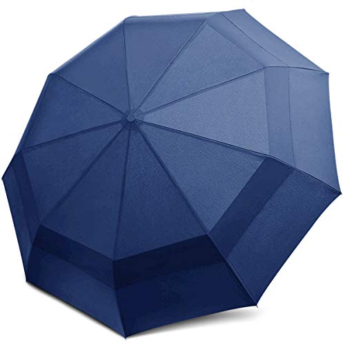 DORRISO Hombres Mujer Automático Plegable Paraguas Grande Compacto Portátil Viajar Paraguas Antiviento Impermeable Unisexo Paraguas Azul