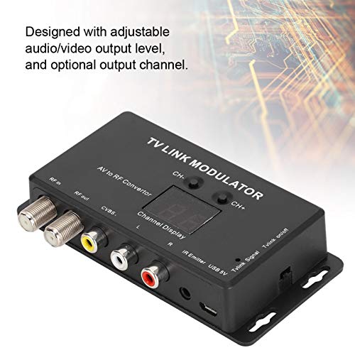 Dpofirs Modulador UHF,TM70 TV Link Modulator AV to RF Converter IR Extender con Pantalla de Canal, Modulator Modulator AV to RF Converter IR Extender,Compatible con PAL/NTSC con Cable Carga USB