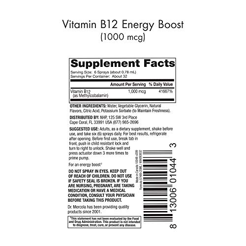 Dr Mercola Vitamin B12 Energy Booster (25ml Cherry Flavour)