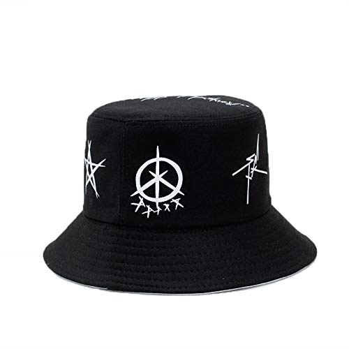 Drawihi. Doodle Gorro De Pescador Tendencia Hip-Hop Hat Sombrero para El Sol Al Aire Libre Unisex 58-60cm Algodón Blanco y Negro