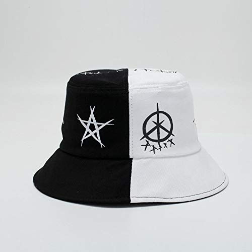 Drawihi. Doodle Gorro De Pescador Tendencia Hip-Hop Hat Sombrero para El Sol Al Aire Libre Unisex 58-60cm Algodón Blanco y Negro