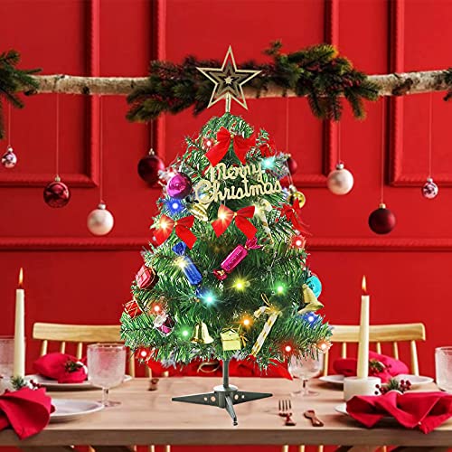 Dream Loom Árbol de Navidad de Mesa de 60 cm, Mini árbol de Pino de Navidad Artificial con Luces LED y Adornos