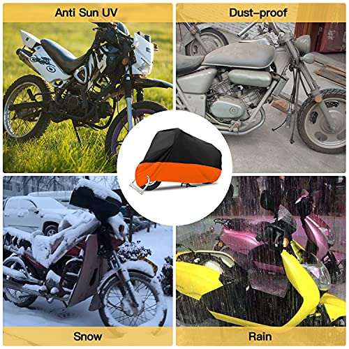DREAMIZER Impermeable Funda para Moto, XXXL Cubierta Motocicleta con Orificio de Bloqueo para Cruiser Touring Interior, Exterior, Polvo, Nieve, Lluvia, Protección UV (295x110x140cm)